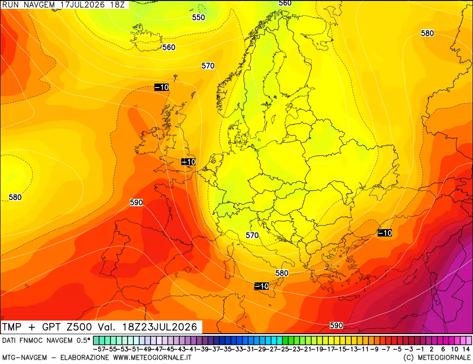 mappa Temperatura e Geopotenziali a 500 hPa