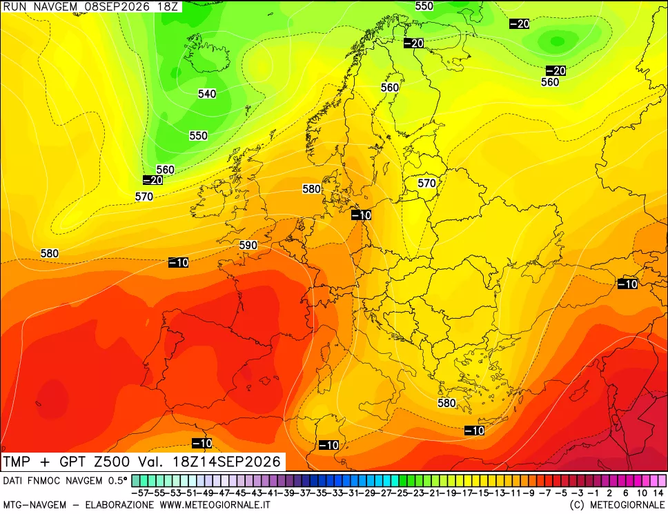 mappa Temperatura e Geopotenziali a 500 hPa