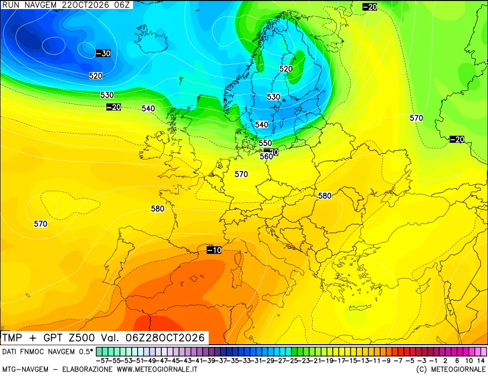 mappa Temperatura e Geopotenziali a 500 hPa