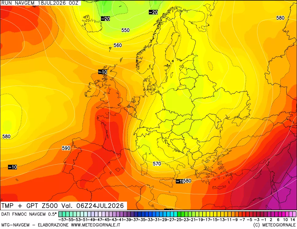 mappa Temperatura e Geopotenziali a 500 hPa