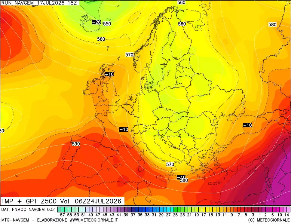 mappa Temperatura e Geopotenziali a 500 hPa