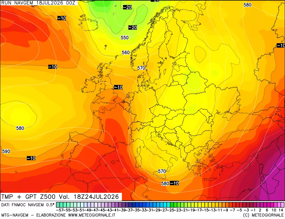 mappa Temperatura e Geopotenziali a 500 hPa