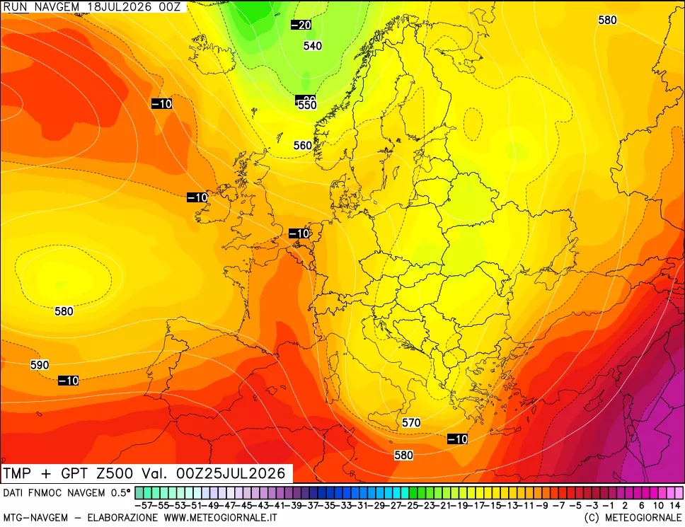 mappa Temperatura e Geopotenziali a 500 hPa