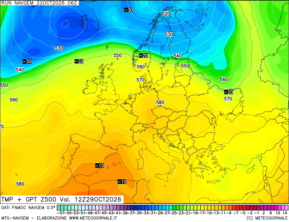 mappa Temperatura e Geopotenziali a 500 hPa