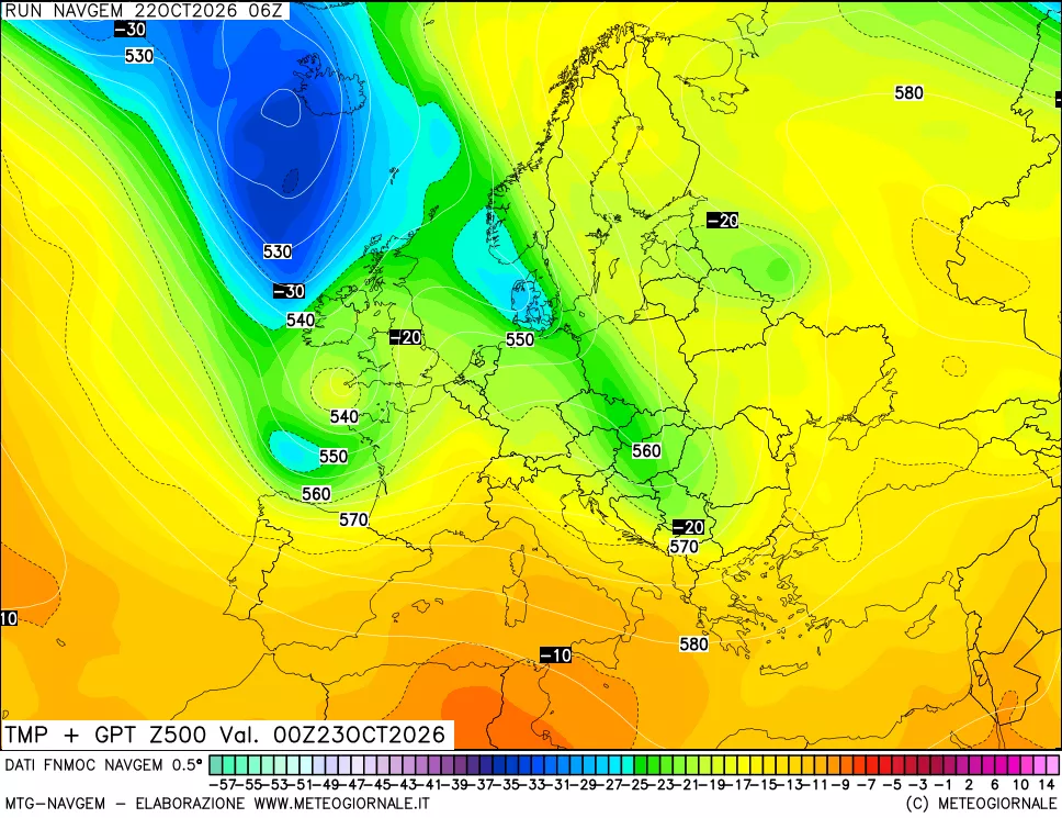 mappa Temperatura e Geopotenziali a 500 hPa