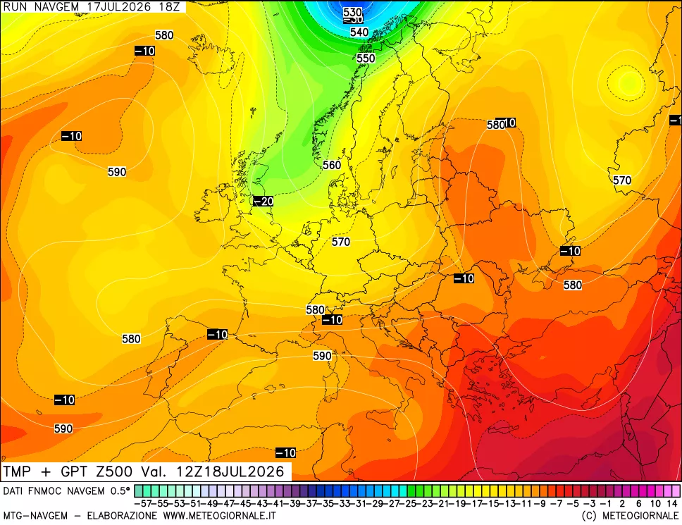 mappa Temperatura e Geopotenziali a 500 hPa