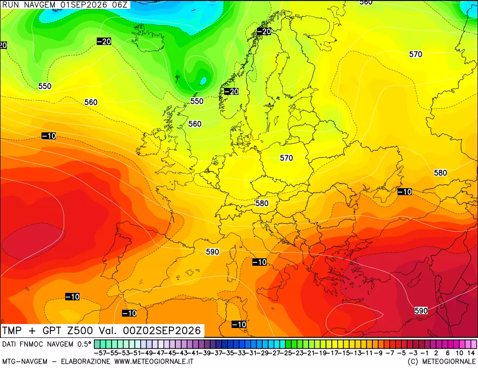 mappa Temperatura e Geopotenziali a 500 hPa