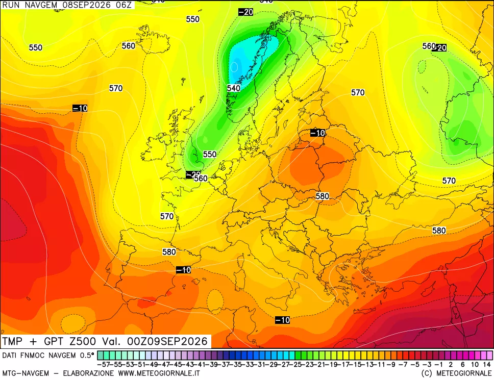 mappa Temperatura e Geopotenziali a 500 hPa