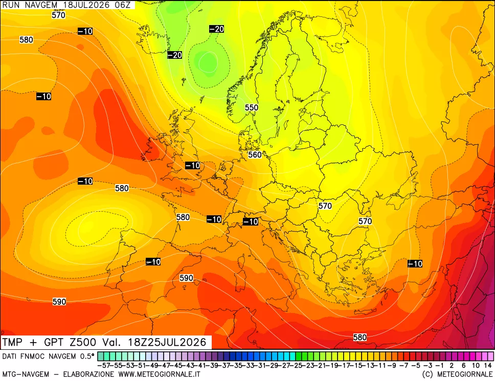 mappa Temperatura e Geopotenziali a 500 hPa
