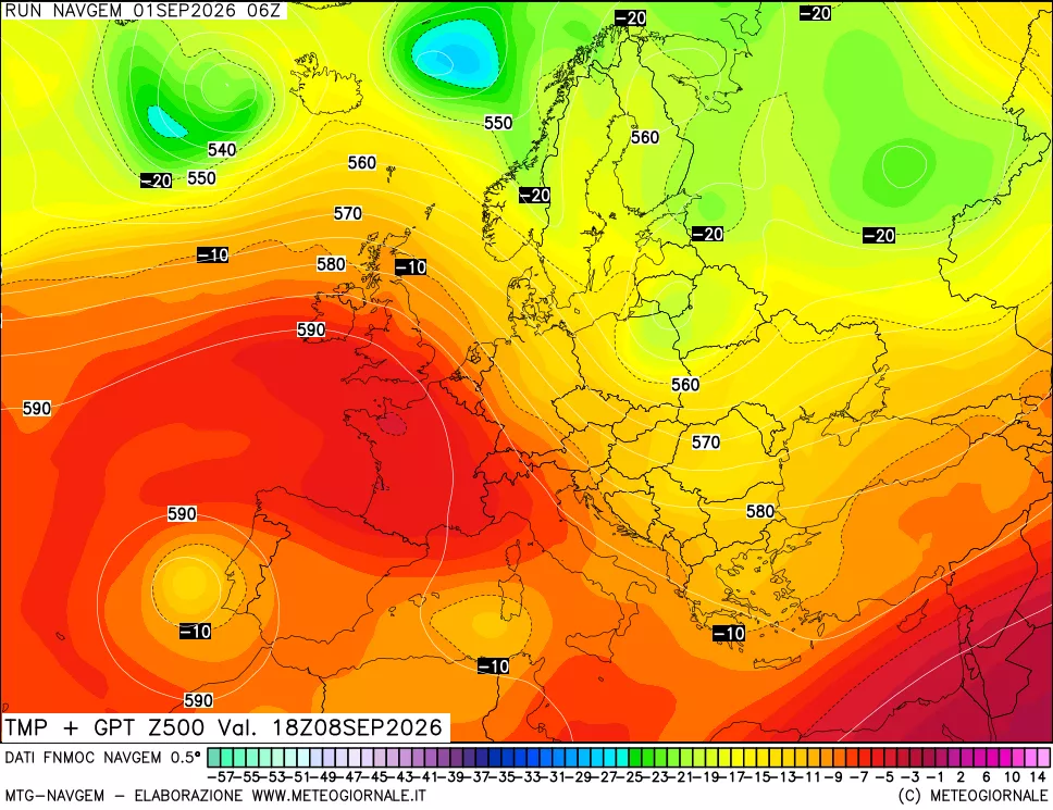 mappa Temperatura e Geopotenziali a 500 hPa