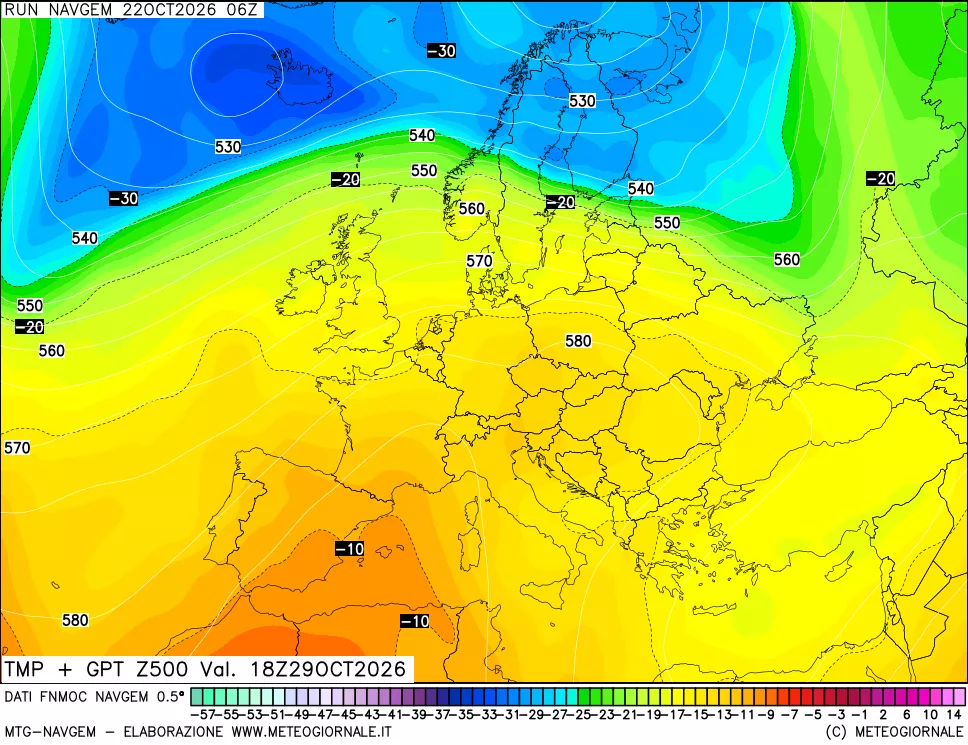 mappa Temperatura e Geopotenziali a 500 hPa