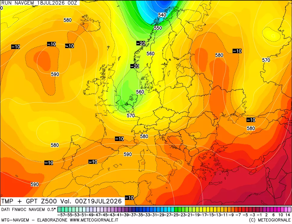 mappa Temperatura e Geopotenziali a 500 hPa