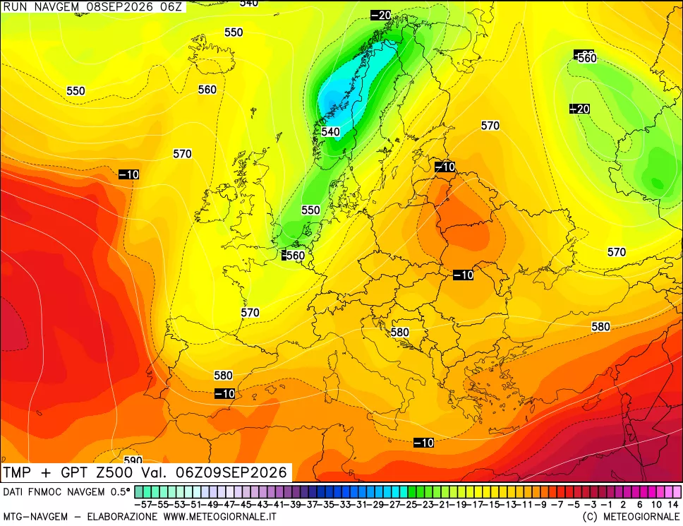 mappa Temperatura e Geopotenziali a 500 hPa