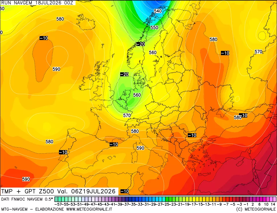 mappa Temperatura e Geopotenziali a 500 hPa