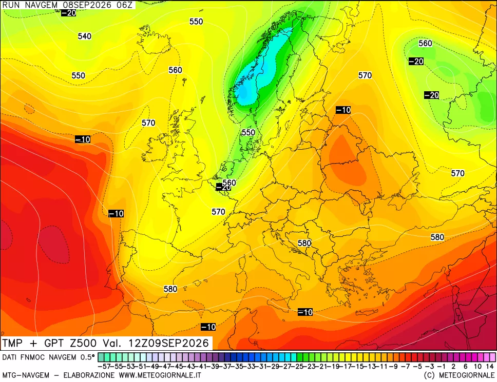 mappa Temperatura e Geopotenziali a 500 hPa