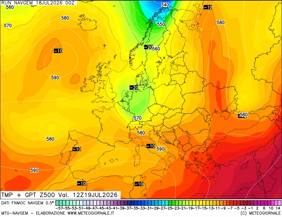 mappa Temperatura e Geopotenziali a 500 hPa