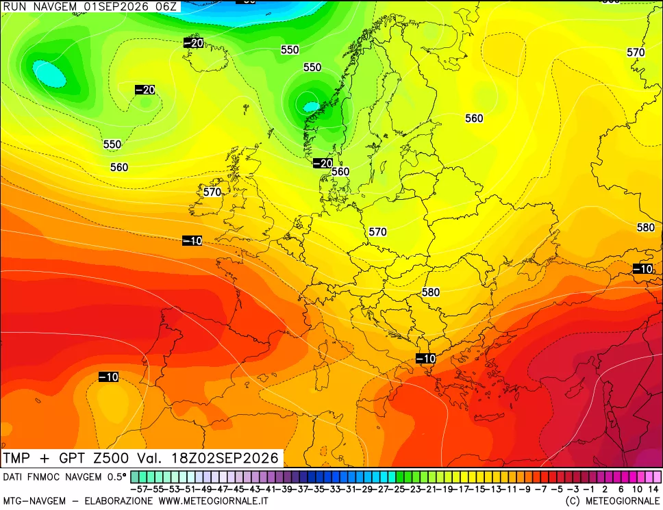 mappa Temperatura e Geopotenziali a 500 hPa