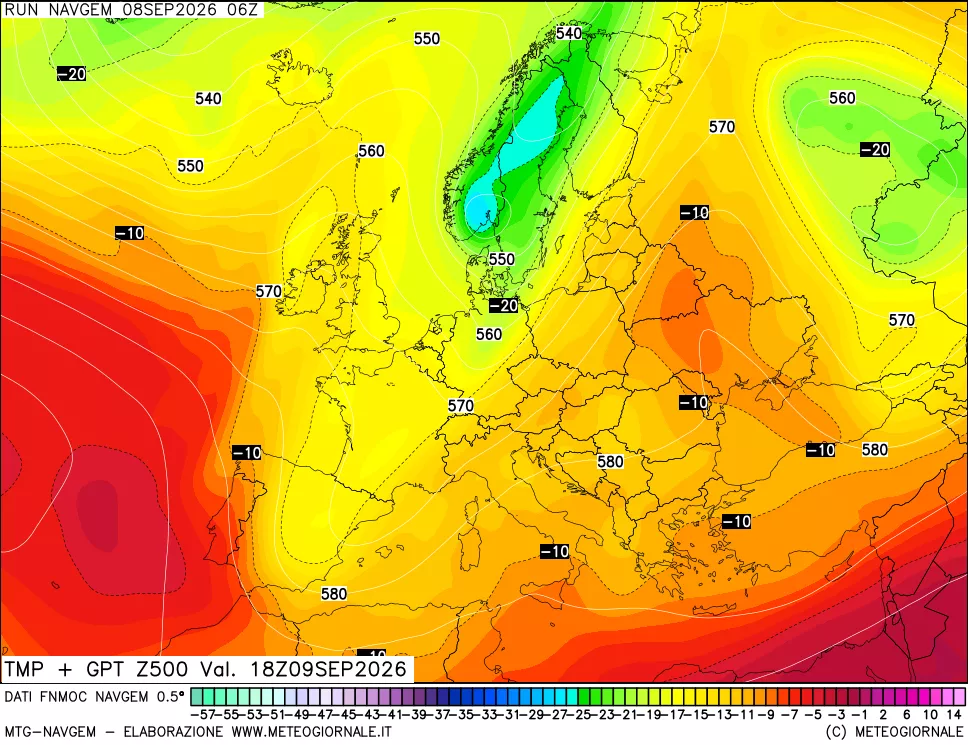 mappa Temperatura e Geopotenziali a 500 hPa