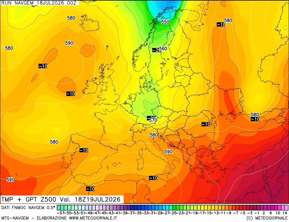mappa Temperatura e Geopotenziali a 500 hPa
