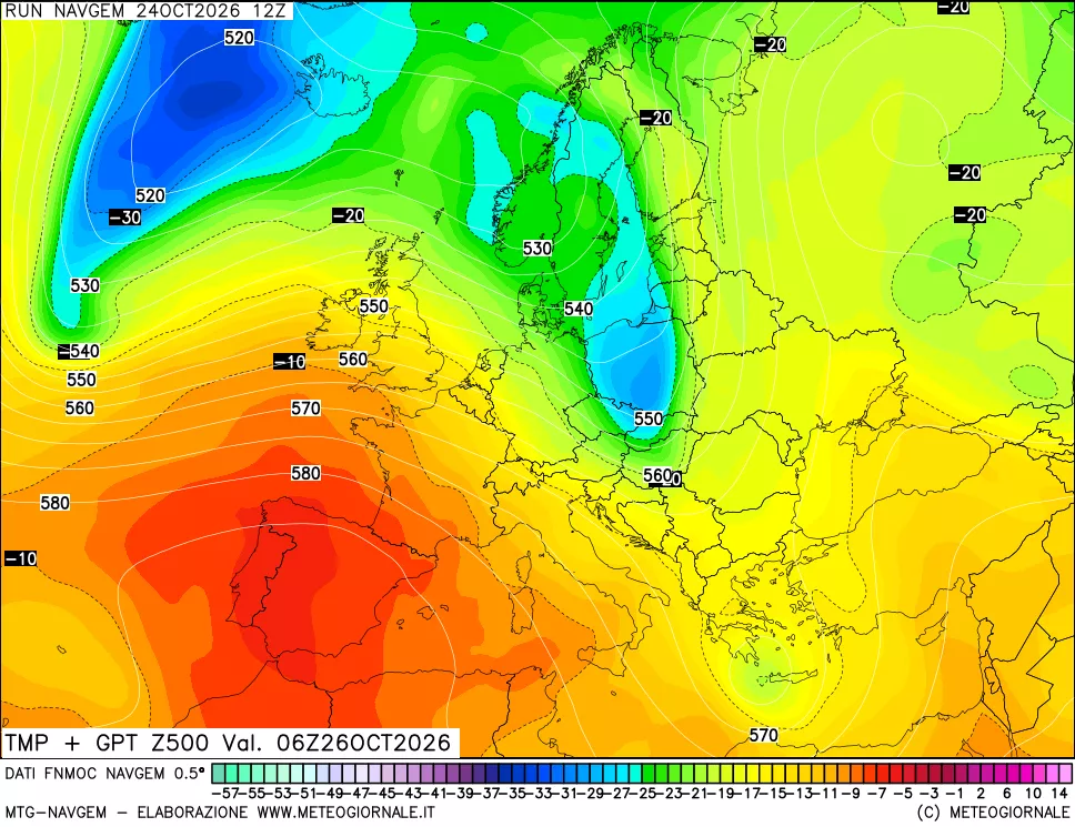 mappa Temperatura e Geopotenziali a 500 hPa