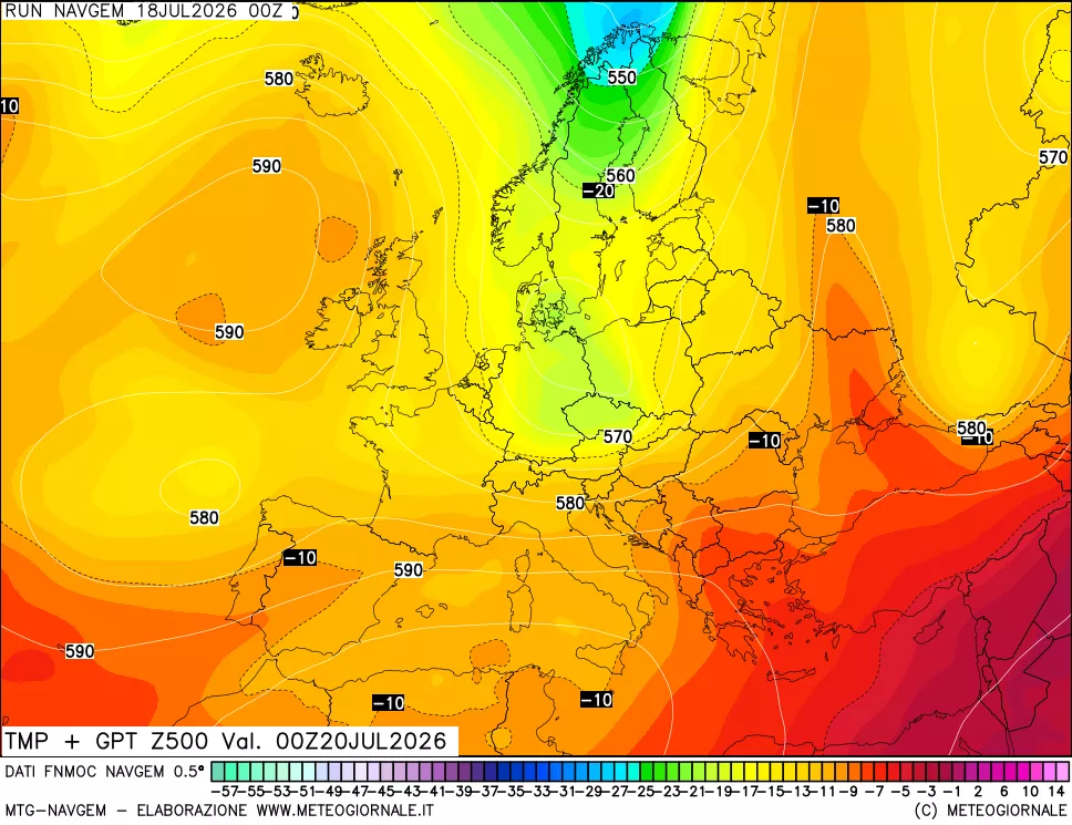 mappa Temperatura e Geopotenziali a 500 hPa