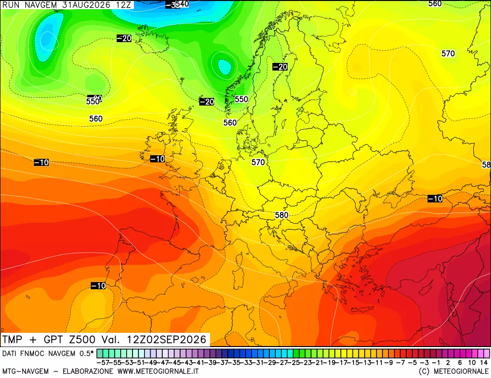 mappa Temperatura e Geopotenziali a 500 hPa