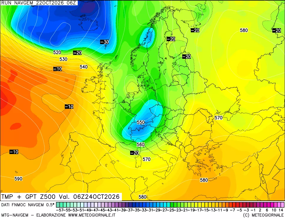 mappa Temperatura e Geopotenziali a 500 hPa