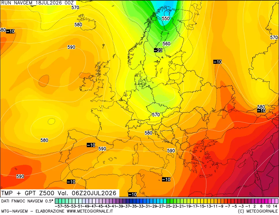 mappa Temperatura e Geopotenziali a 500 hPa