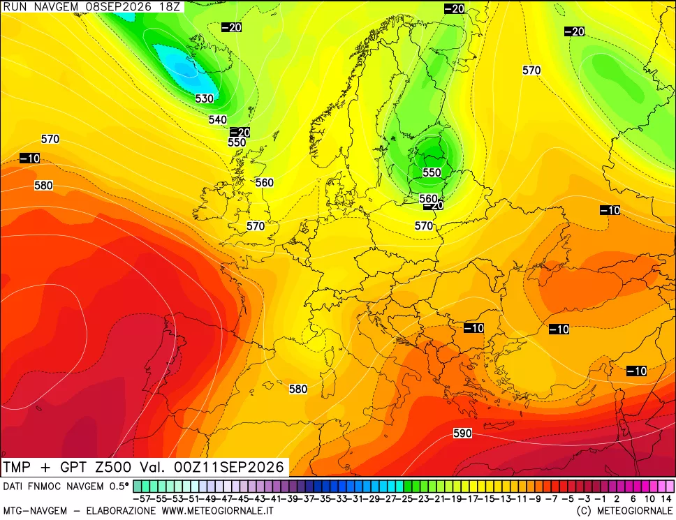 mappa Temperatura e Geopotenziali a 500 hPa