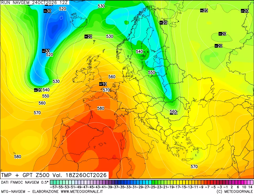 mappa Temperatura e Geopotenziali a 500 hPa