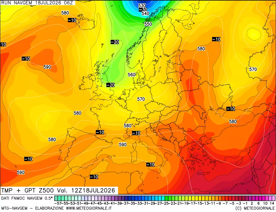 mappa Temperatura e Geopotenziali a 500 hPa