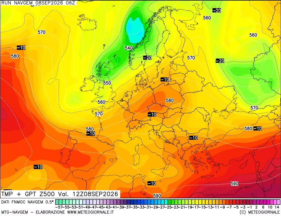 mappa Temperatura e Geopotenziali a 500 hPa