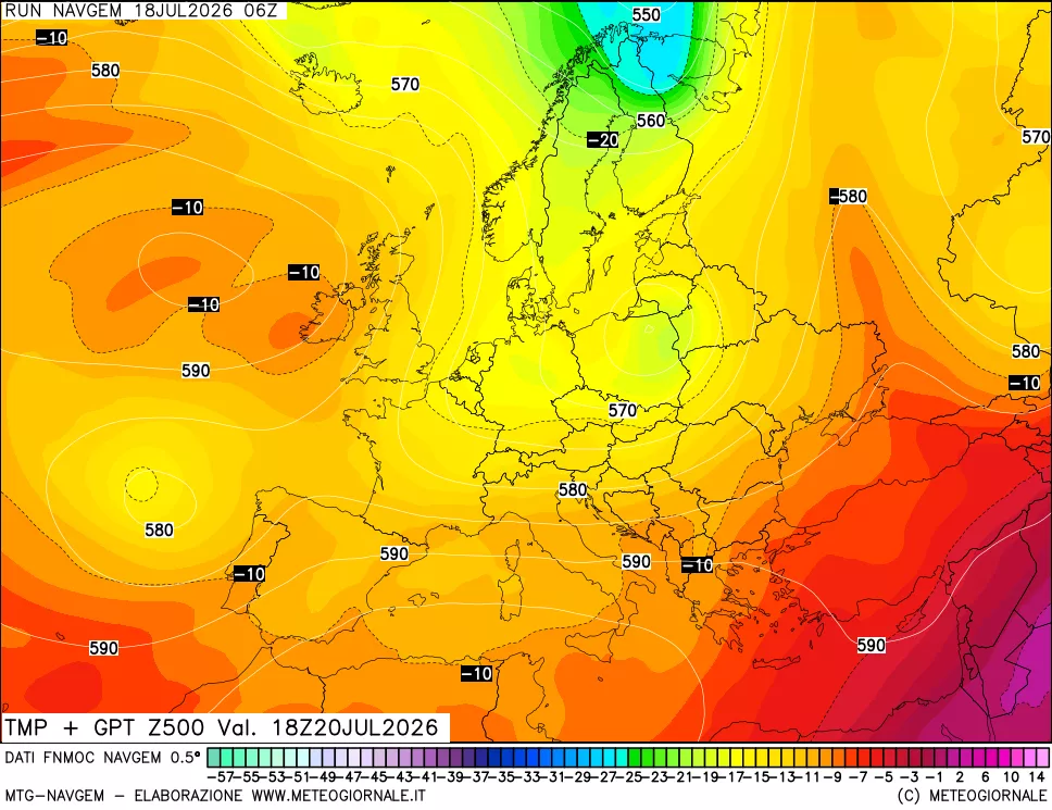 mappa Temperatura e Geopotenziali a 500 hPa