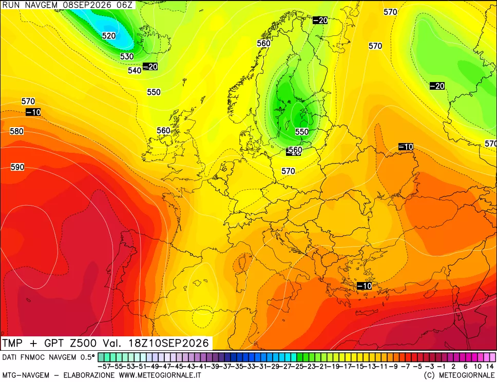 mappa Temperatura e Geopotenziali a 500 hPa