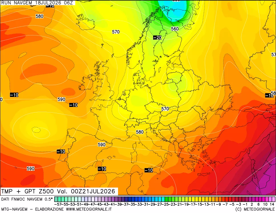 mappa Temperatura e Geopotenziali a 500 hPa