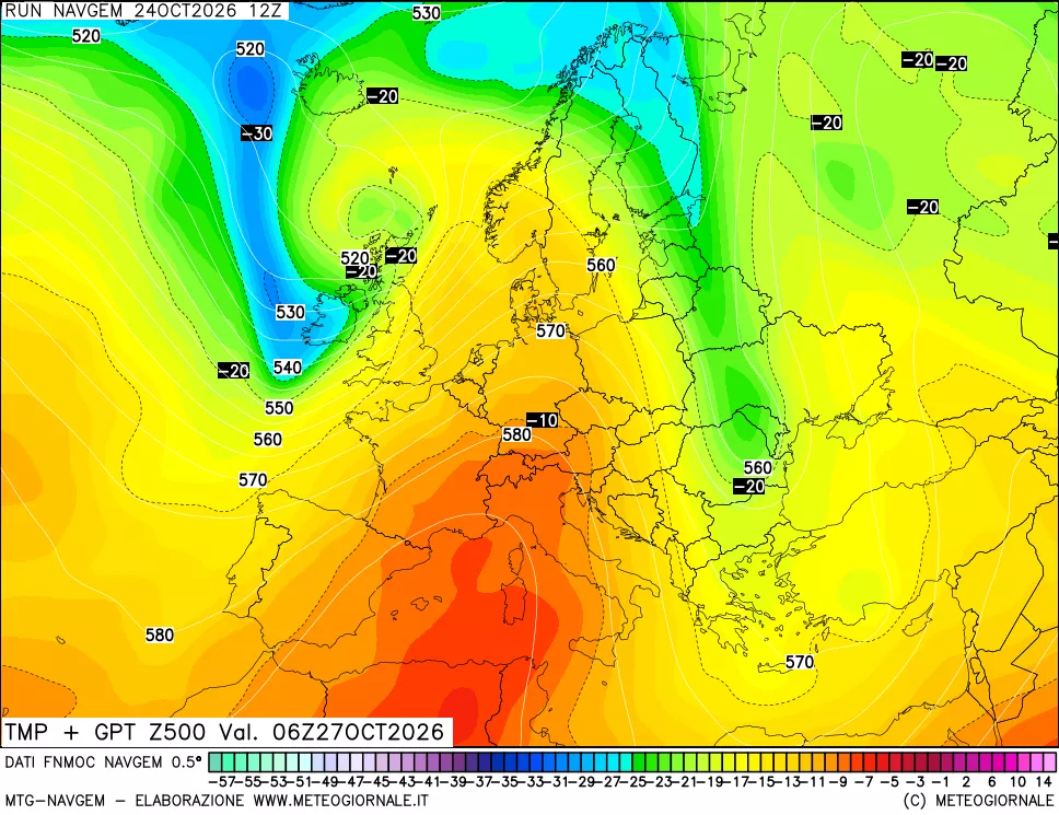 mappa Temperatura e Geopotenziali a 500 hPa