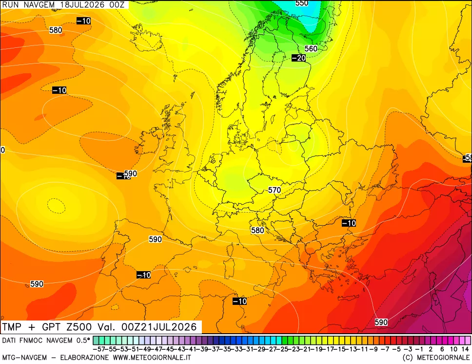 mappa Temperatura e Geopotenziali a 500 hPa