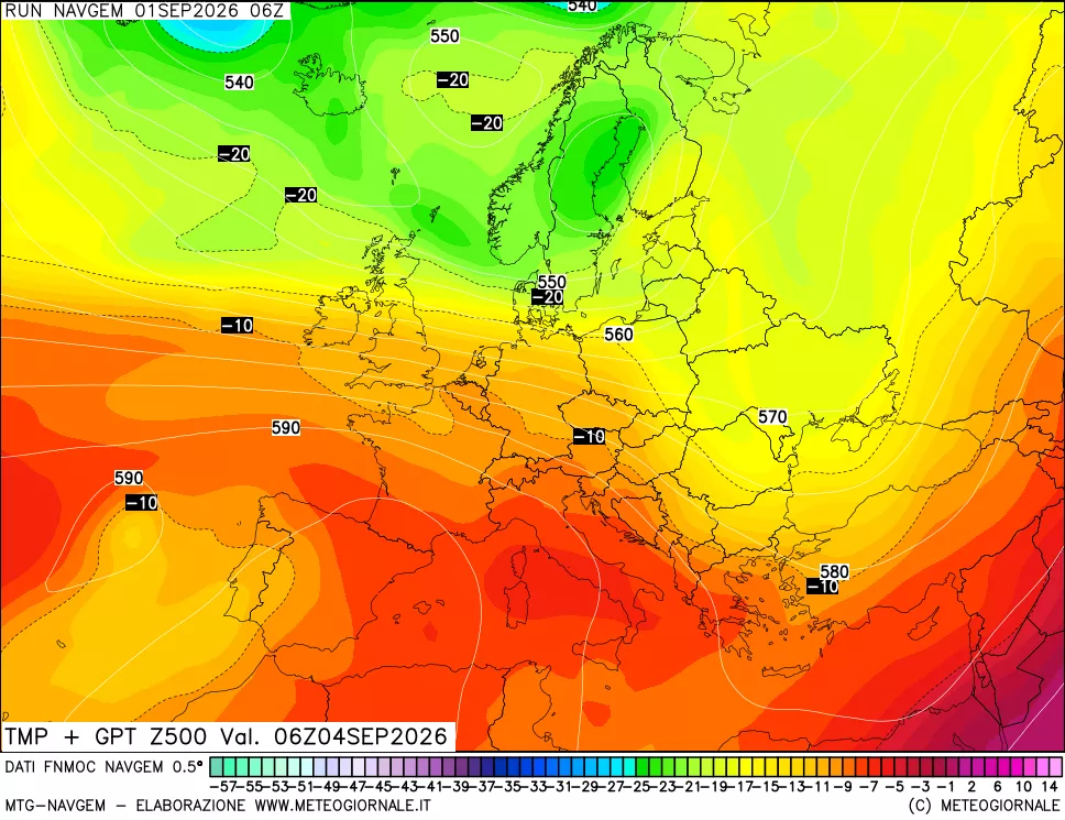 mappa Temperatura e Geopotenziali a 500 hPa