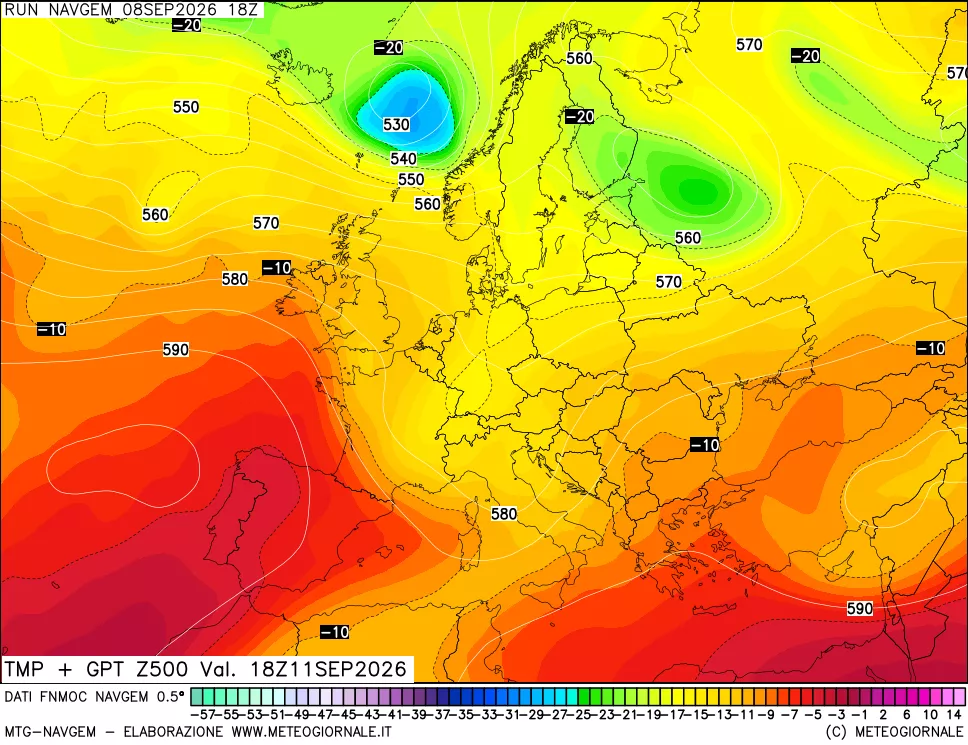 mappa Temperatura e Geopotenziali a 500 hPa