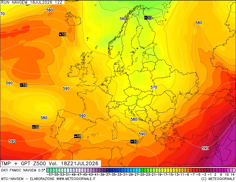 mappa Temperatura e Geopotenziali a 500 hPa
