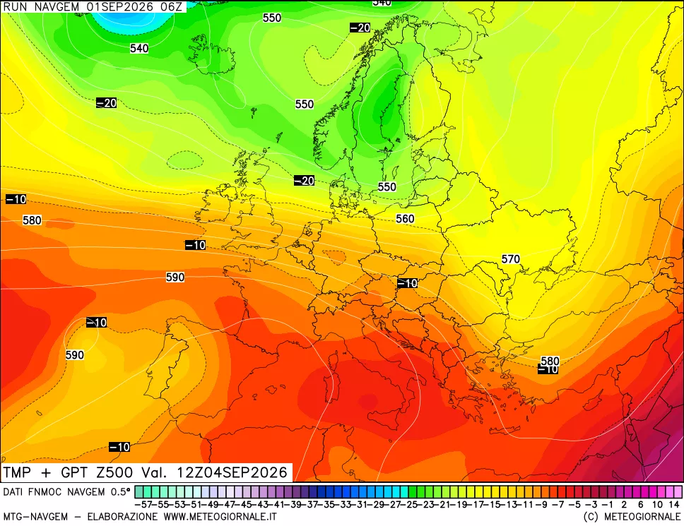 mappa Temperatura e Geopotenziali a 500 hPa