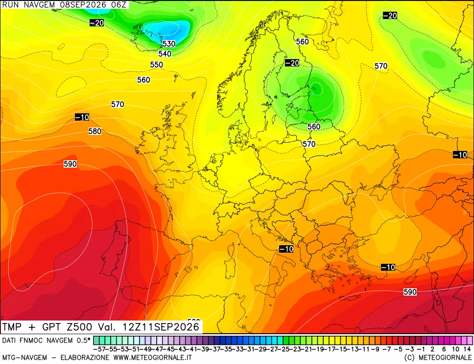 mappa Temperatura e Geopotenziali a 500 hPa