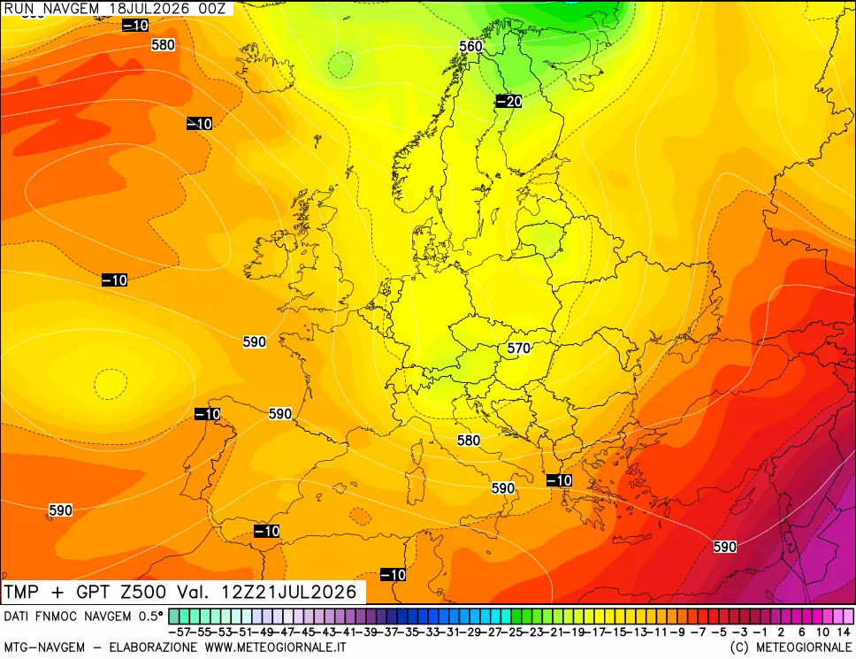 mappa Temperatura e Geopotenziali a 500 hPa