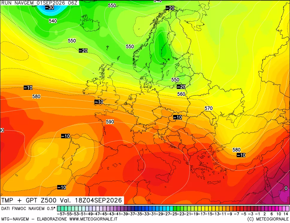 mappa Temperatura e Geopotenziali a 500 hPa
