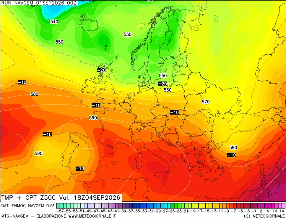 mappa Temperatura e Geopotenziali a 500 hPa