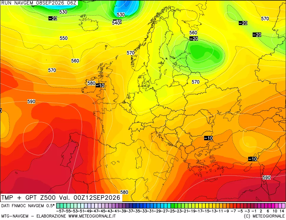 mappa Temperatura e Geopotenziali a 500 hPa