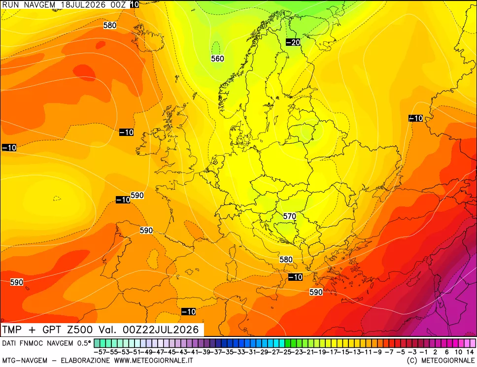 mappa Temperatura e Geopotenziali a 500 hPa