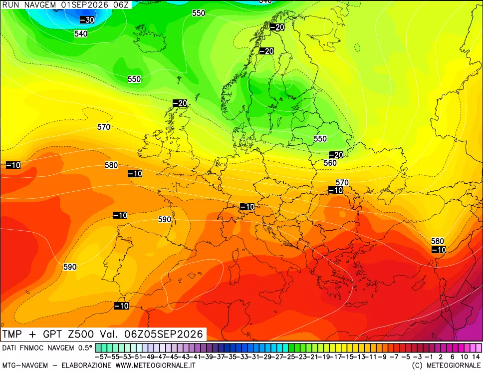 mappa Temperatura e Geopotenziali a 500 hPa