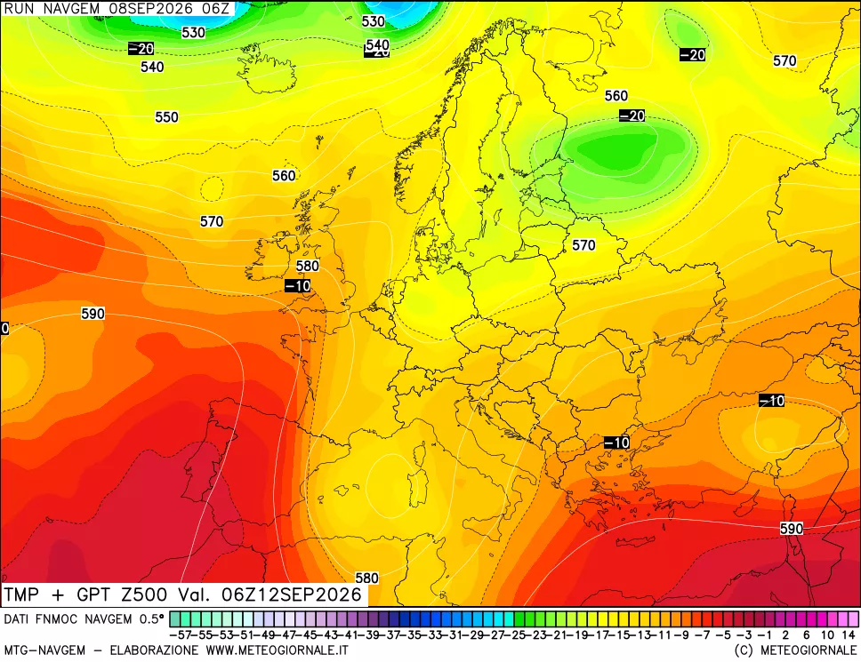 mappa Temperatura e Geopotenziali a 500 hPa