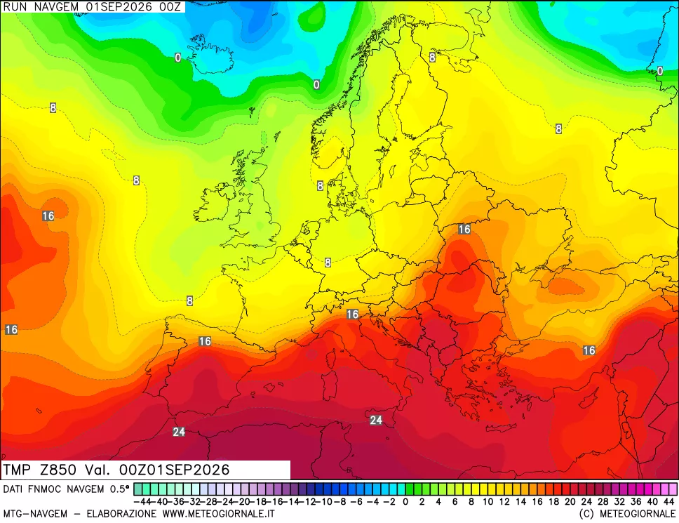 mappa Temperatura a 850 hPa